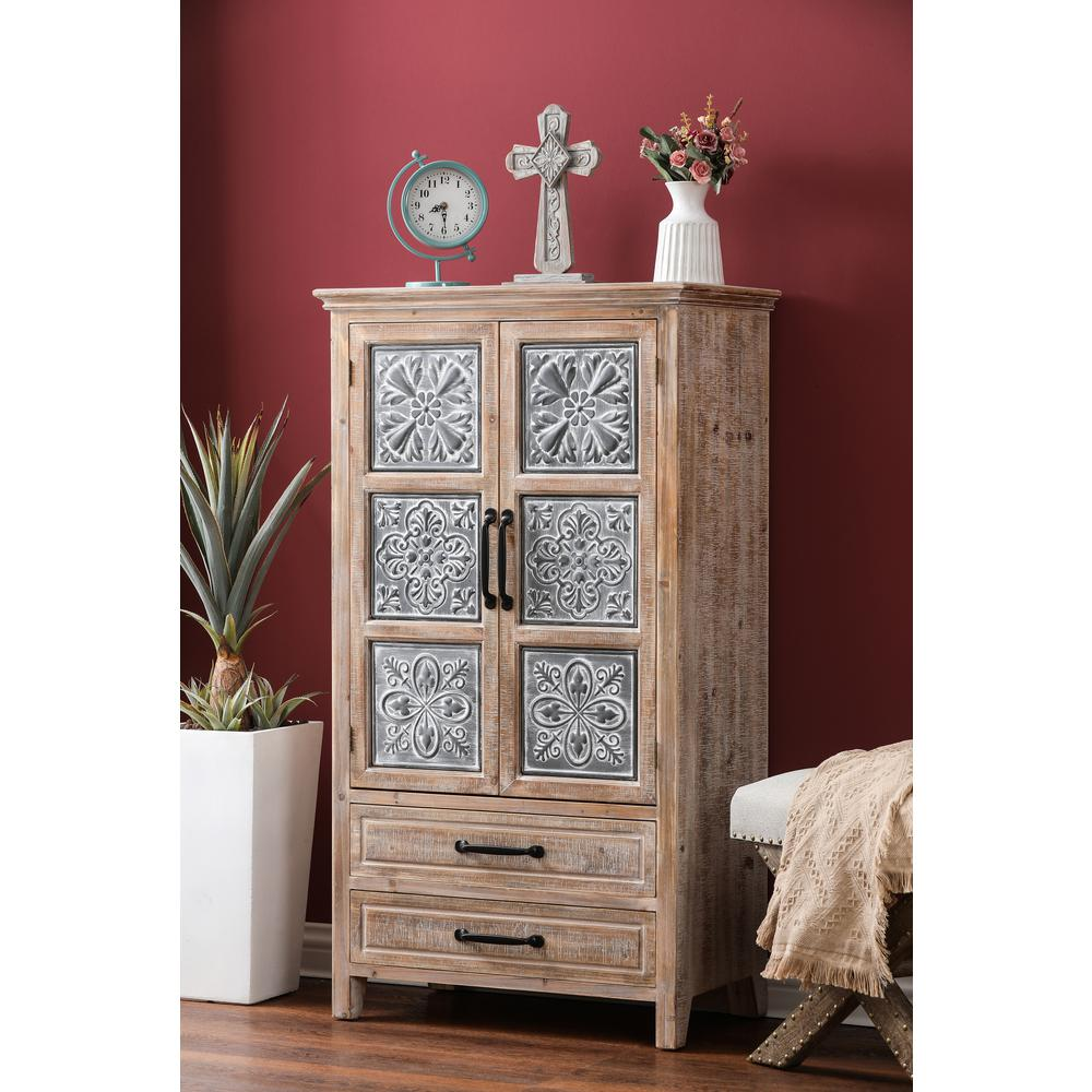 Wood and Metal Wardrobe Storage Cabinet