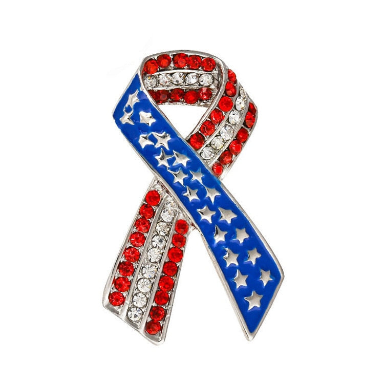 Green Alloy Clothing Pin Ribbon Brooch Diamond American Flag Brooch