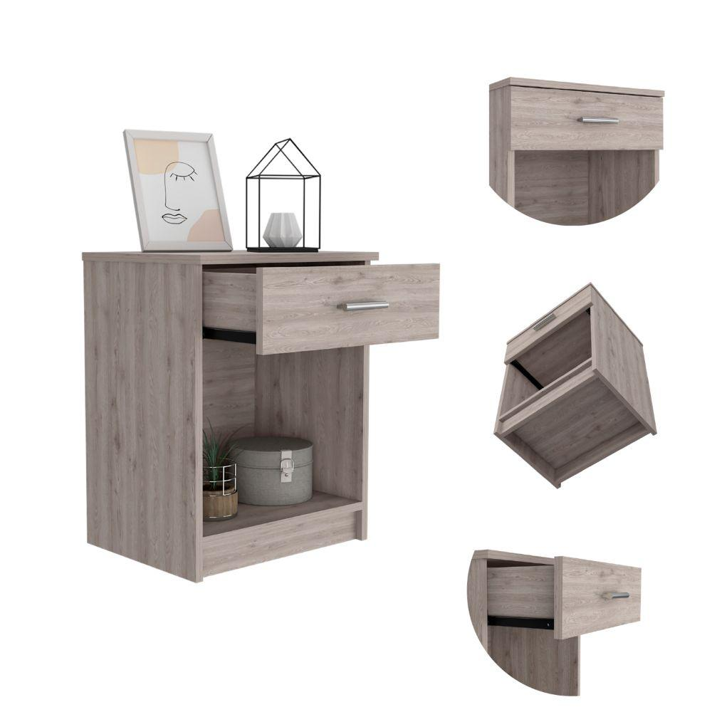 DEPOT E-SHOP Beryl Nightstand, One Drawer, Low Shelf, Countertop-Light Grey, For Bedroom