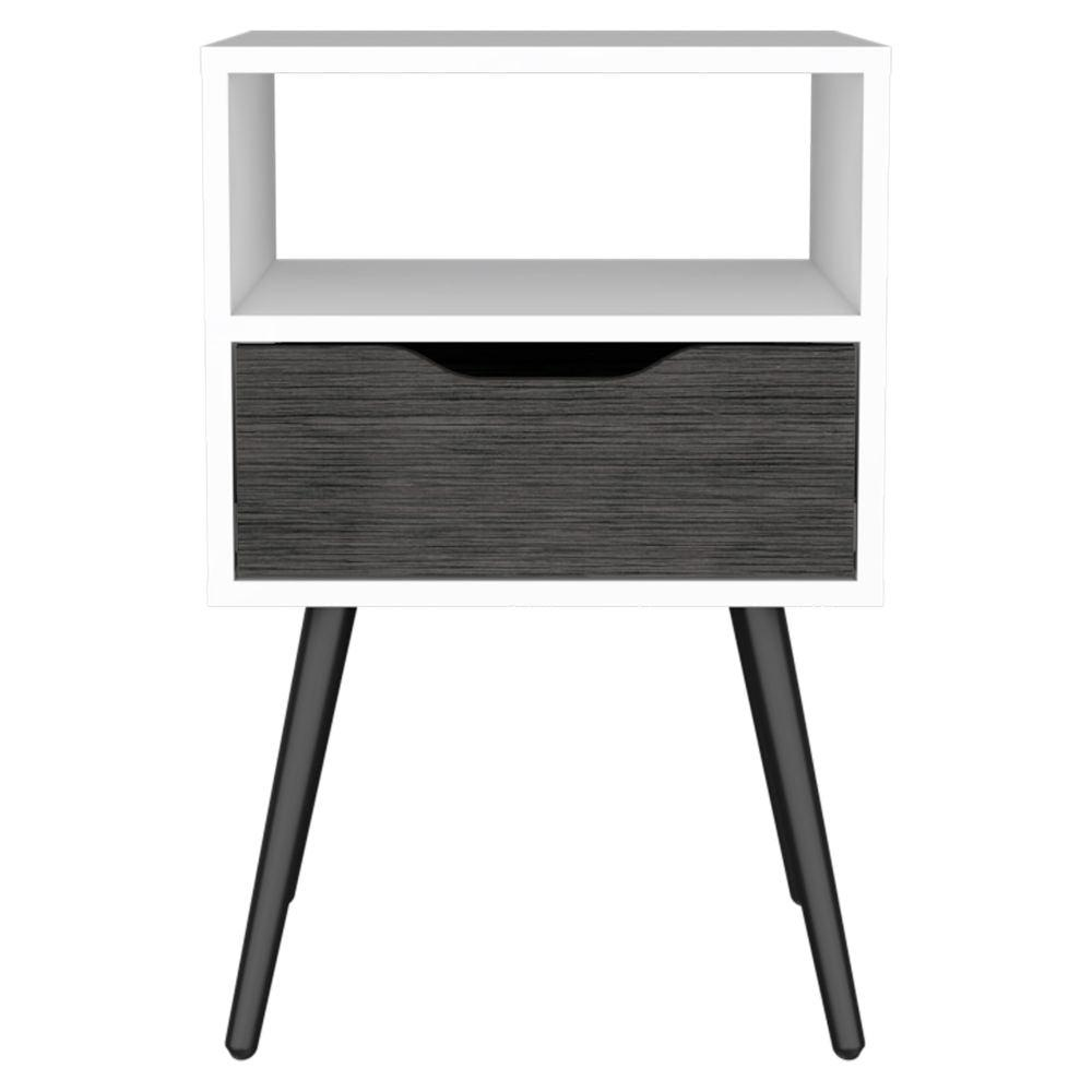 DEPOT E-SHOP Emma Nightstand, Countertop, Four Legs, One Open Shelf, One Drawer-Smoky Oak-White, For Bedroom