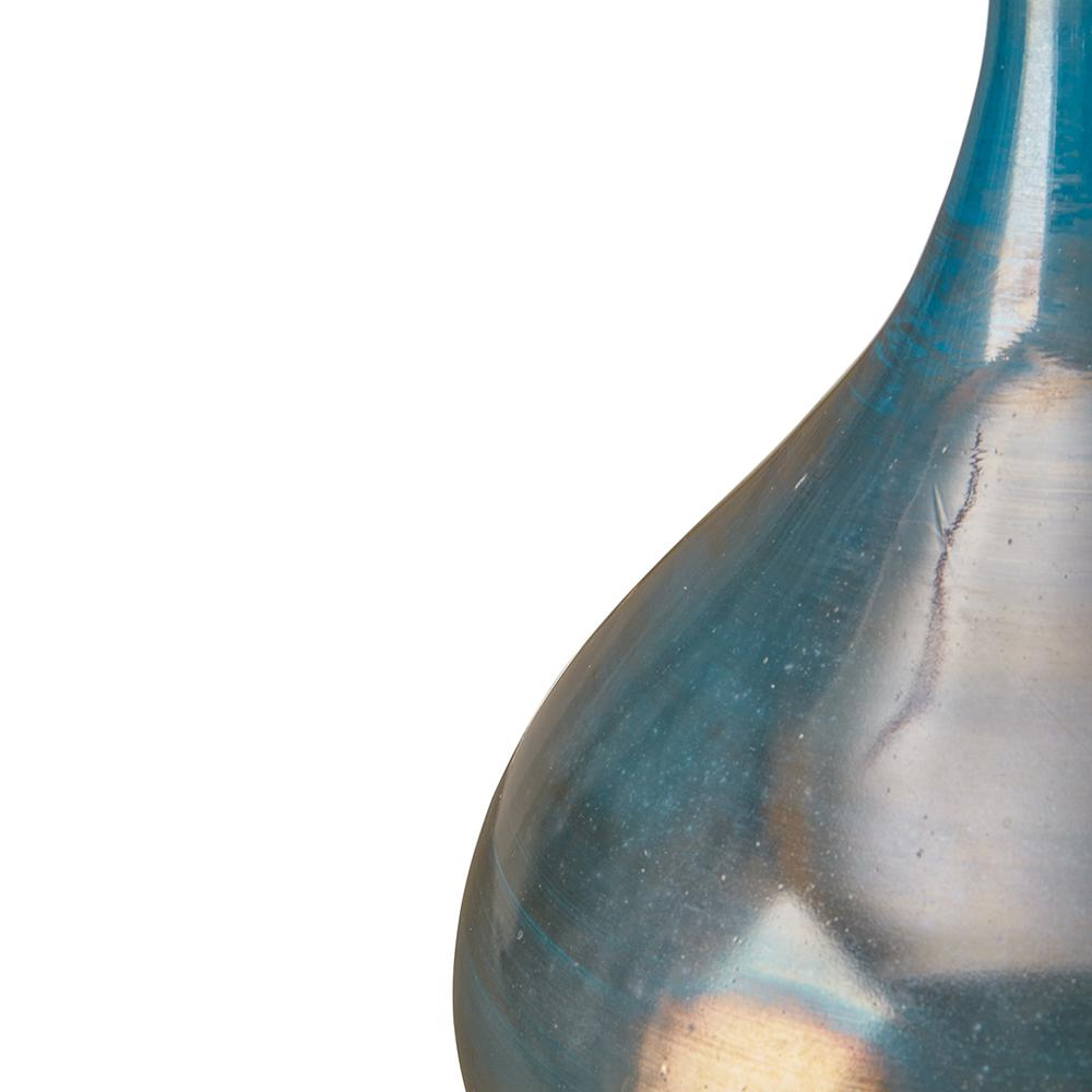 Glass Vase, Blue Metal