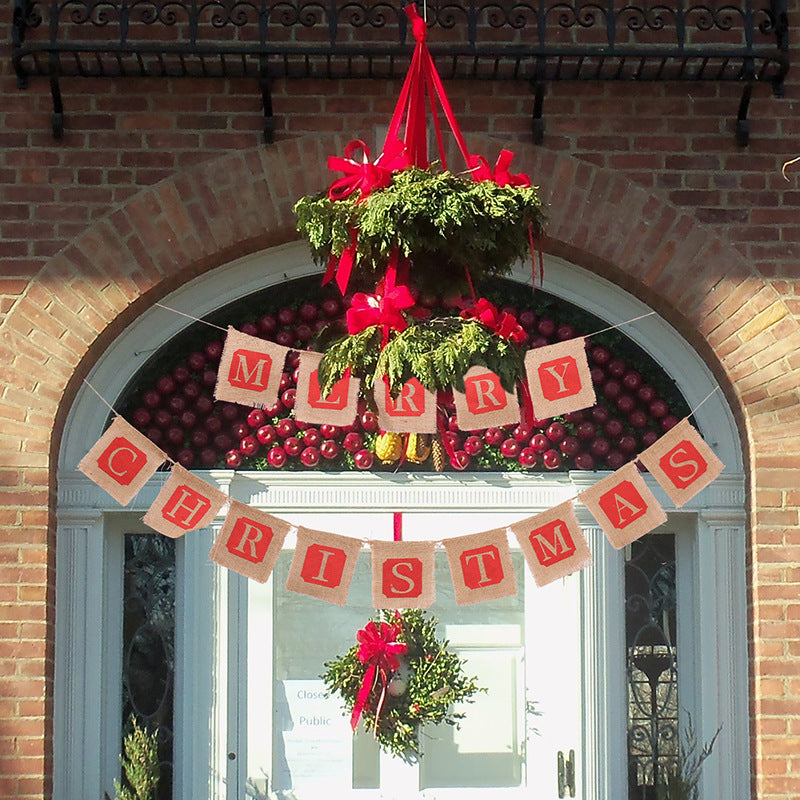 Merry Christmas Sackcloth Flag Christmas Banner Christmas Banner Decoration