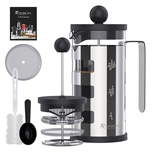 French Press Cafetiere 4 Cups, Stainless Steel Body Shell Coffee Maker