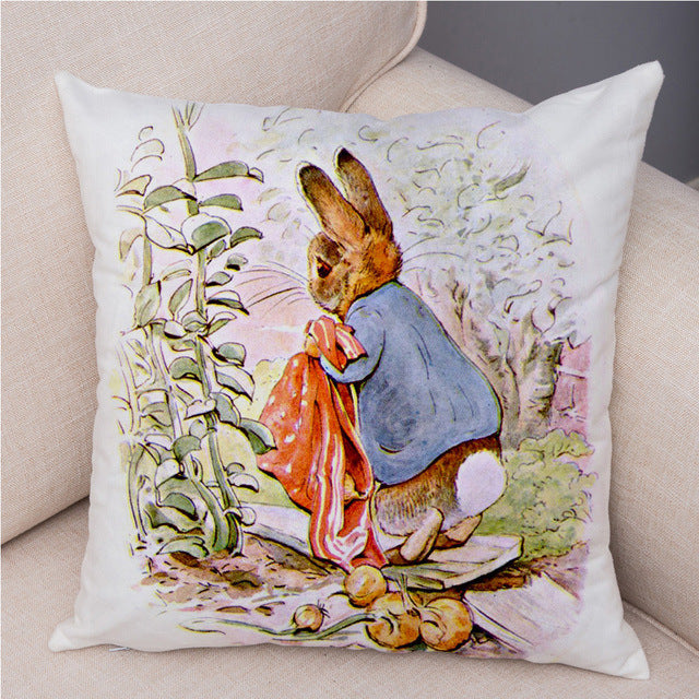 Cartoon Rabbit Peach Skin Fabric Pillow Cover