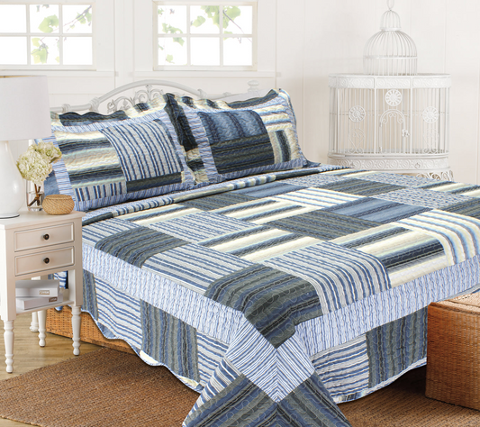 3-Piece Cotton Blend Reversible Quilt Set