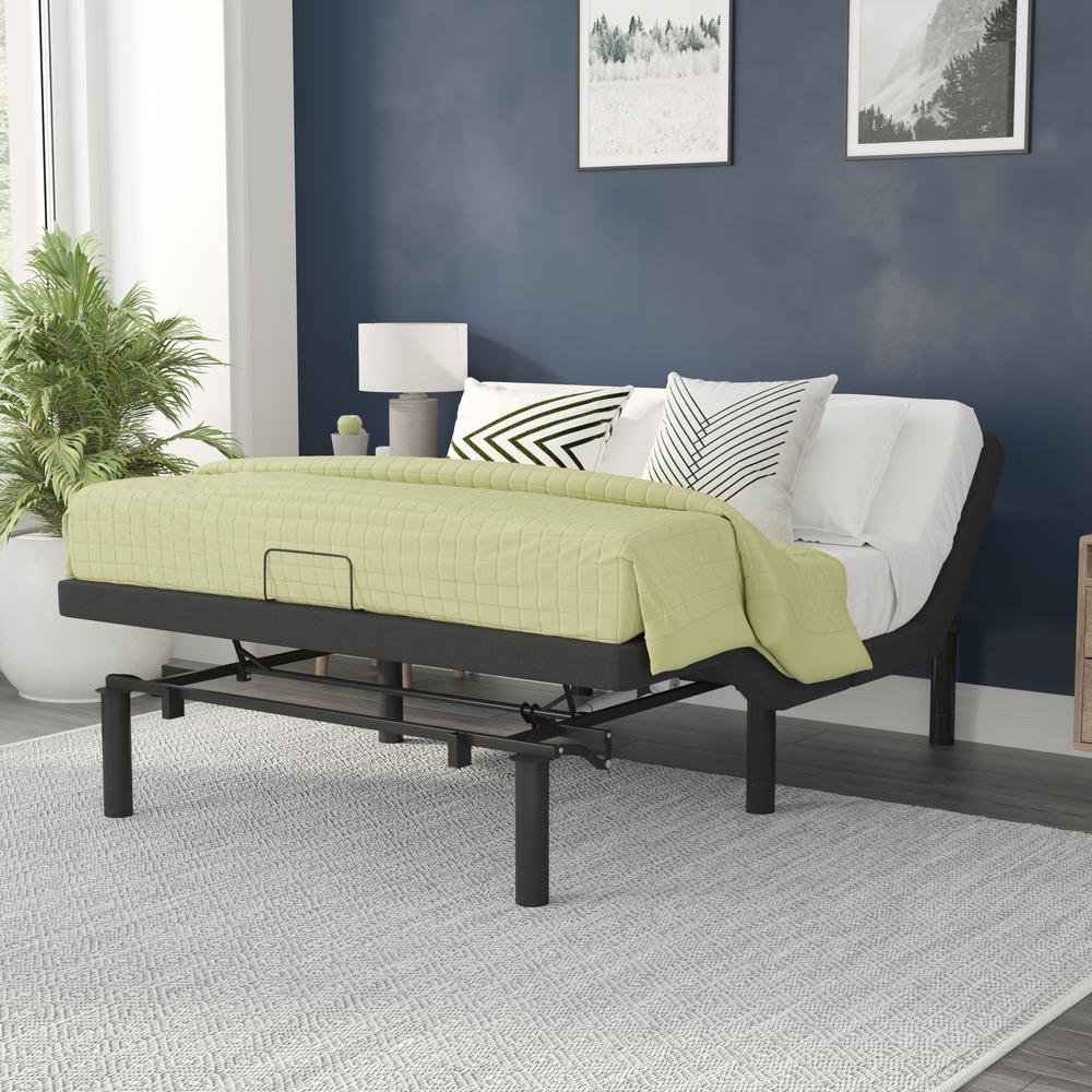 Adjustable Upholstered Bed Base & Independent Head/Foot Incline-Queen - Black