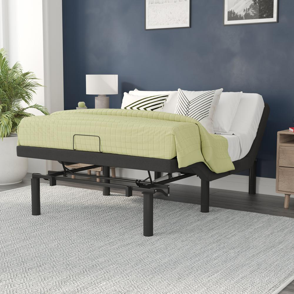 Adjustable Upholstered Bed Base & Independent Head/Foot Incline -Full - Black