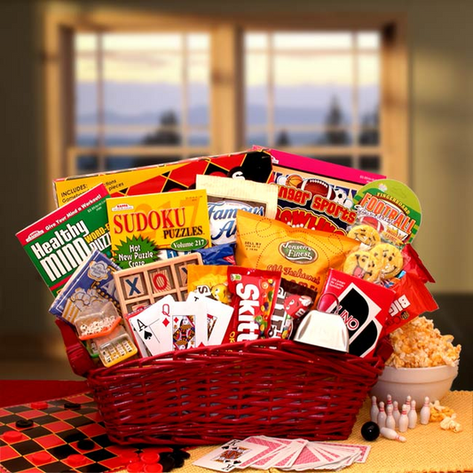 Fun & Games Gift Basket - get well soon basket - get well soon gifts for women - get well soon gifts for men