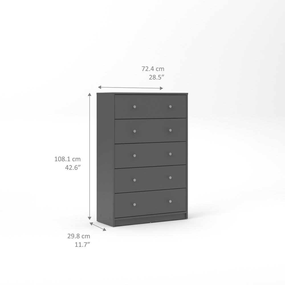 Portland 5 Drawer Chest, Grey