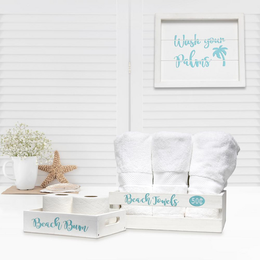 Three Piece Decorative Wood Bathroom Set, Small, Coastal/Beach