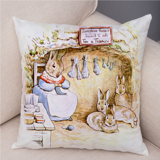 Cartoon Rabbit Peach Skin Fabric Pillow Cover