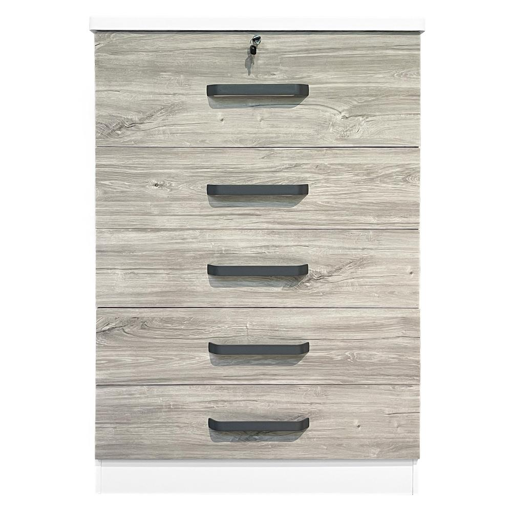 Xia 5 Drawer Chest of Drawers in White & Gray Oak