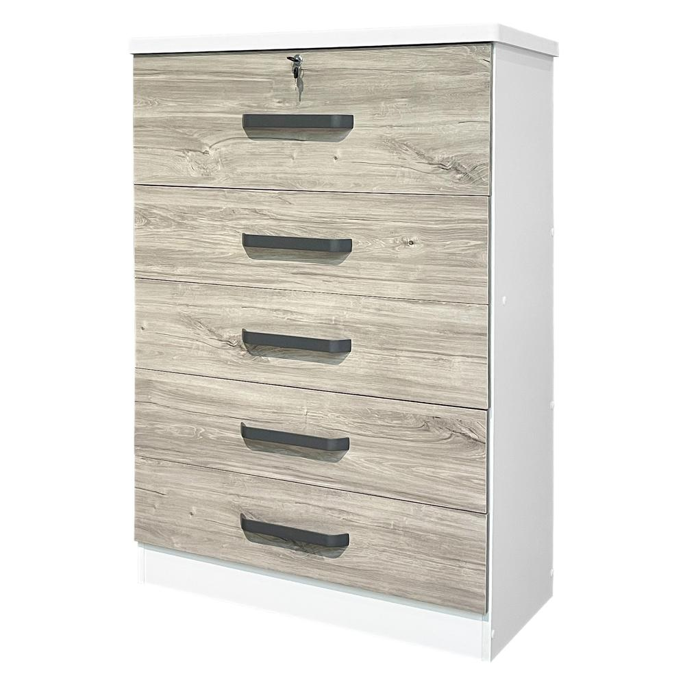 Xia 5 Drawer Chest of Drawers in White & Gray Oak