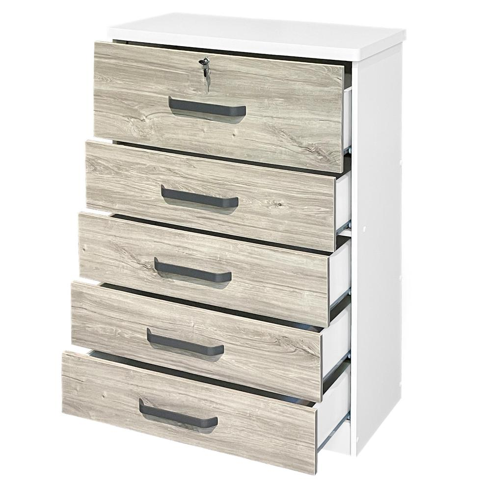 Xia 5 Drawer Chest of Drawers in White & Gray Oak