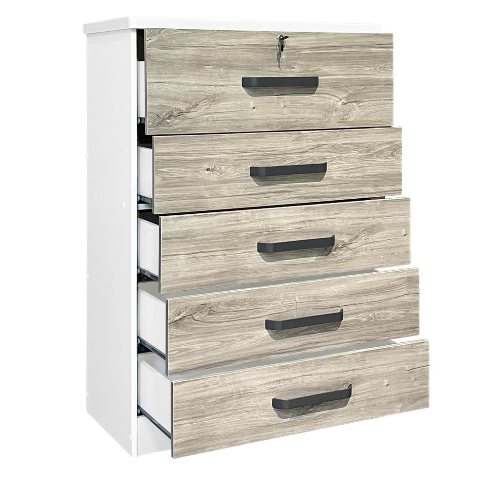 Xia 5 Drawer Chest of Drawers in White & Gray Oak