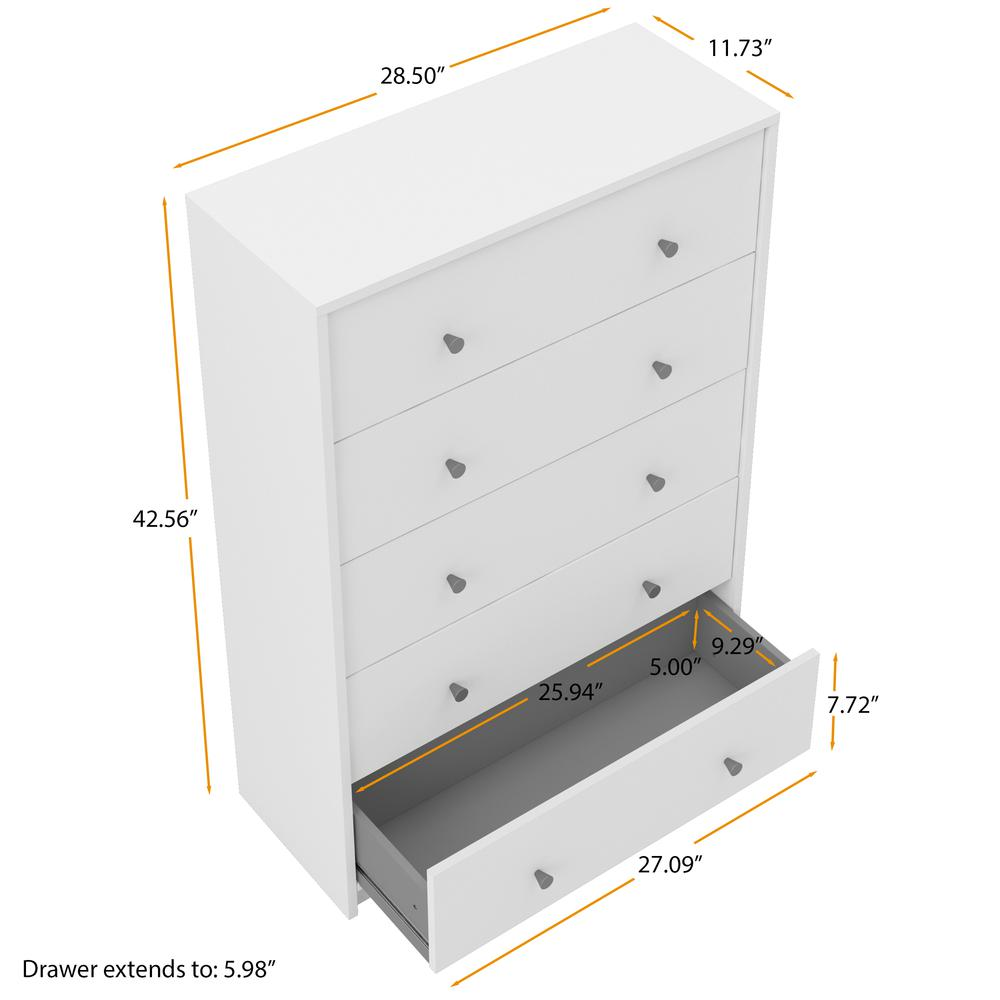 Portland 5 Drawer Chest, Grey