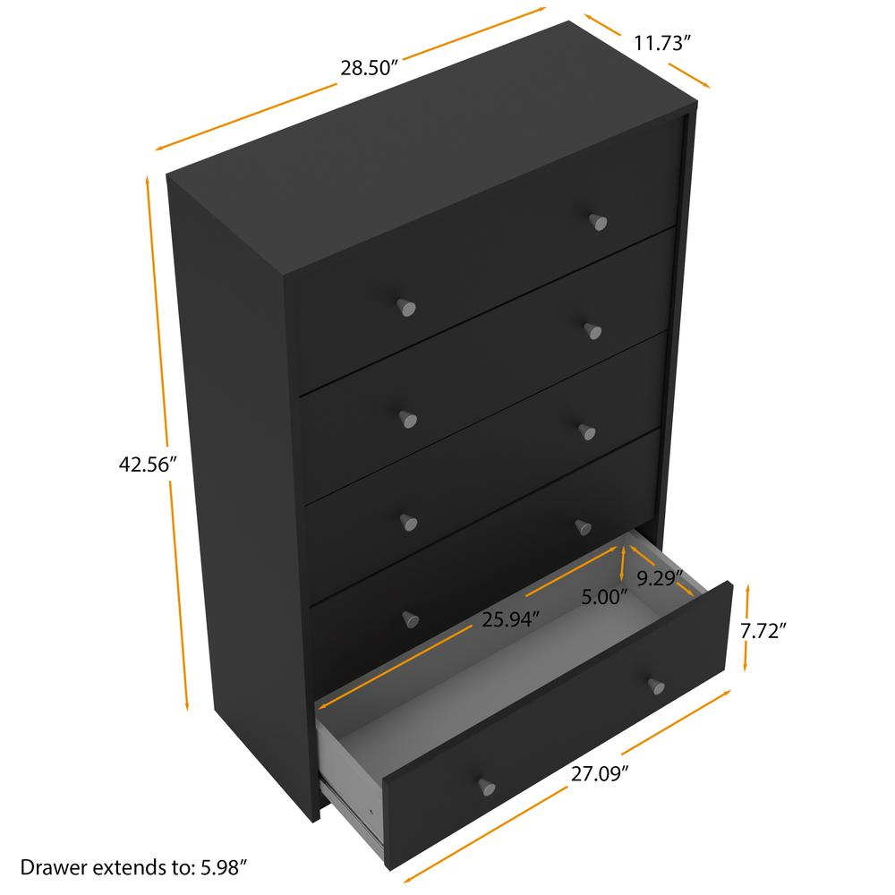 Portland 5 Drawer Chest, Grey