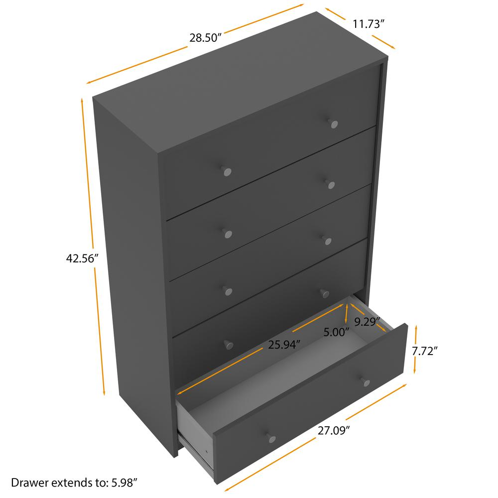 Portland 5 Drawer Chest, Grey