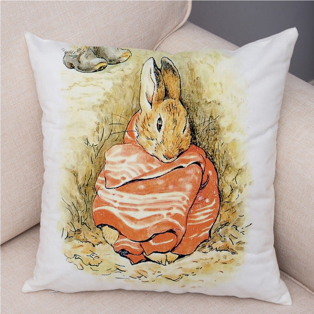 Cartoon Rabbit Peach Skin Fabric Pillow Cover