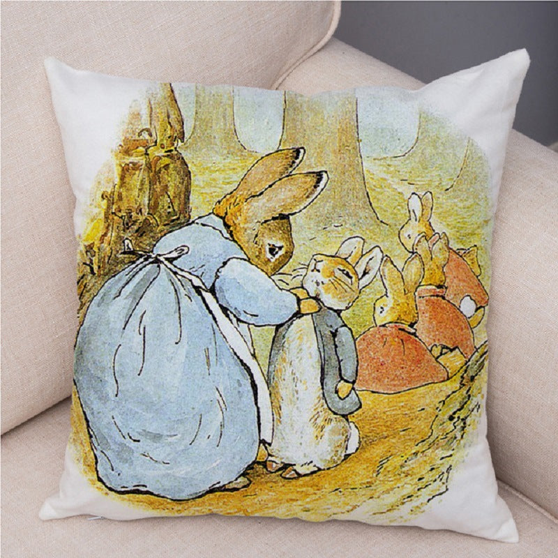 Cartoon Rabbit Peach Skin Fabric Pillow Cover