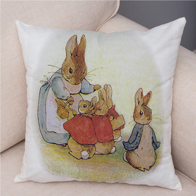 Cartoon Rabbit Peach Skin Fabric Pillow Cover